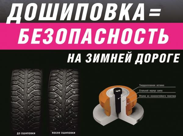Профессиональная ошиповка ( дошиповка ) зимних шин любого бренда ( Bridgestone, Michelin, Continental, Dunlop, Good Year, Pirell